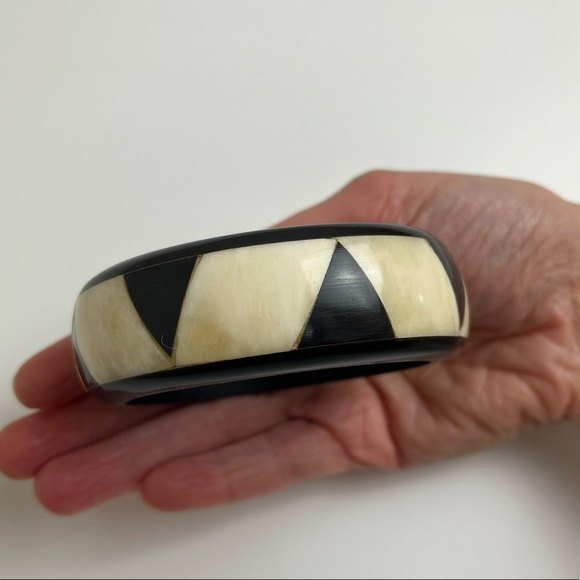 Jewelry - Vintage Handmade Tribal Wood and Horn Inlaid Bangle Bracelet